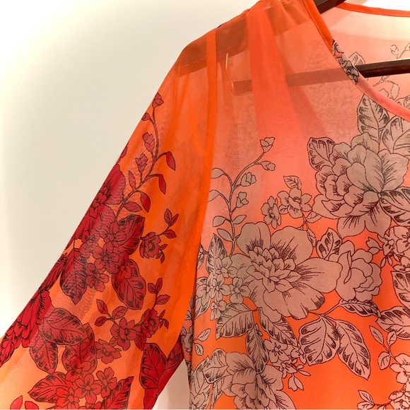 Adiva Women’s Sheer Red-Orange Floral Blouse With Slip - Picture 2 of 5